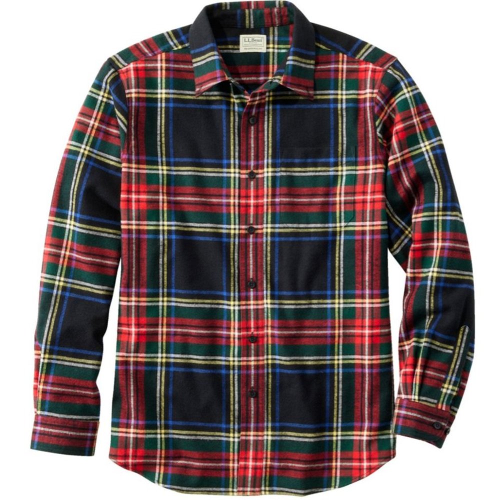Men's Scotch Plaid Flannel Shirt, Traditional Fit Black Tartan